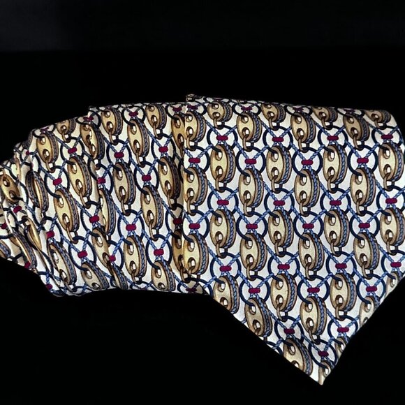 Gucci Gold Silk Tie Link Chain EUC Neckwear White Baroque rococo VTg - Picture 4 of 10